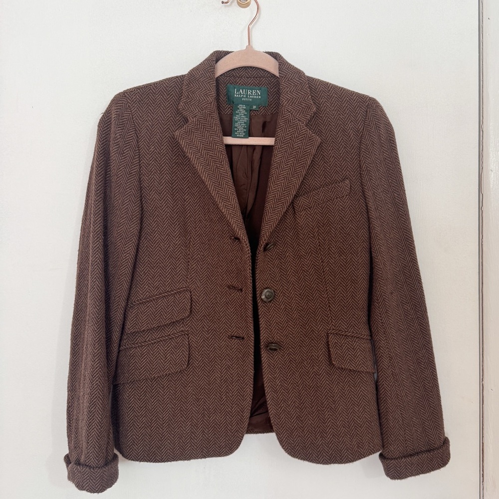 Lauren Ralph Lauren Classic Brown Herringbone Cotton Blazer